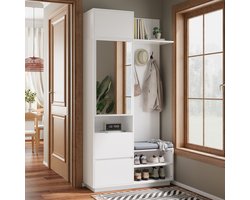 Sweiko Halmeubel - Kapstok - Met spiegel - Schoenenkast - 3 haken - Wit