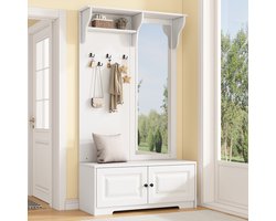 Sweiko Halmeubel - Met spiegel - Kapstok - 5 haken - Schoenenkast - Wit