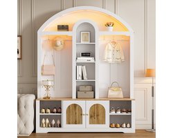 Sweiko Halmeubel - Schoenenkast - 6 haken - Kapstok - LED-verlichting - MDF - Wit