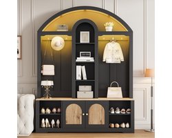 Sweiko Halmeubel - Schoenenkast - 6 haken - Kapstok - LED-verlichting - MDF - Zwart