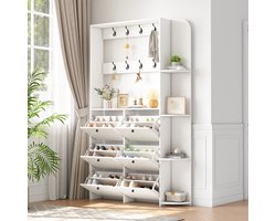 Sweiko Halmeubel - Schoenenkast - Kapstok - 8 haken - 4 planken - Wit