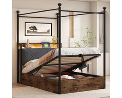 Sweiko Hemelbed - 90 x 190 cm - LED-verlichting - USB/Type-C - Opslagruimte - Bruin