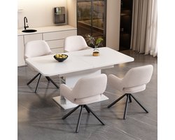Sweiko Het restaurant is uitgerust met een eettafel en 4-stoelen, Sherpa stof eetkamerstoelen, vier metalen poten fauteuils, uitschuifbare eettafel, eettafel met opbergruimte, rechthoekige eettafel, Wit