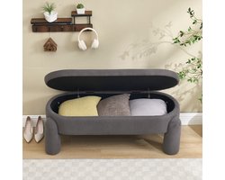 Sweiko Hocker - Opbergruimte - Velvet - Massief houten frame - Antislip - Grijs