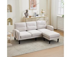 Sweiko Hoekbank - 3-zitsbank - Met voetenbankje - Linnen - 204 x 136 x 80 cm - Beige