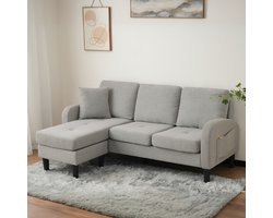 Sweiko Hoekbank - Chaise longue - 3 zits - Katoen linnen stof - Modulair ontwerp - Lichtgrijs