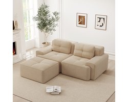 Sweiko Hoekbank - L-vormige bank - Modulaire tweezitter - Corduroy - Met voetenbank - Beige
