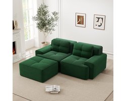 Sweiko Hoekbank - L-vormige bank - Modulaire tweezitter - Corduroy - Met voetenbank - Groen