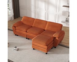 Sweiko Hoekbank - met Kussens - Velvet - Modulaire bank - 3-zitsbank - Oranje