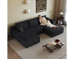 Sweiko Hoekbank - Modulair ontwerp - Corduroy - Rechts chaise longue - Geen montage nodig - Samengeperste bank - Zwart