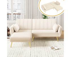 Sweiko Hoekbank - Opvouwbare L-vormige bank - Slaapfunctie - 2 kussens - Beige