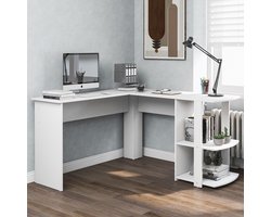 Sweiko Hoekbureau, 140 CM Computer Bureau, L-vormige Hoekbureau met 2-planken, H75/B140/L140 CM, Wit