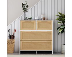 Sweiko Hoge kwaliteit 4-lade rotan Ladekast met massief houten handvatten, geschikt voor slaapkamer, woonkamer, eetkamer, hal, B80/H80/T38 cm