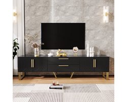 Sweiko Hoogglans TV kast, gouden handvatten en voeten, deur met gegraveerde textuur, opbergoplossing voor de woonkamer, perfecte combinatie van elegantie, luxe en functionaliteit