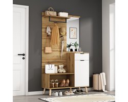 Sweiko Houten garderobeset, hoogte 190 cm, met spiegel, schoenenbank, schoenenkast, laden, legplanken en jashaken, wit + bruin