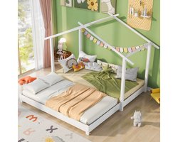 Sweiko Huisbed 90 /180 x 190cm, Houten kinderbed voor jongens & meisjes massief houten kinderbed ombouwbaar vloerbed met lattenbodem wit