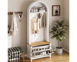 Sweiko Kapstok - Met schoenenrek - Opbergplanken - 4 haken - Halmeubel - Wit