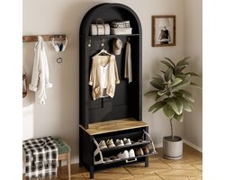 Sweiko Kapstok - Met schoenenrek - Opbergplanken - 4 haken - Halmeubel - Zwart