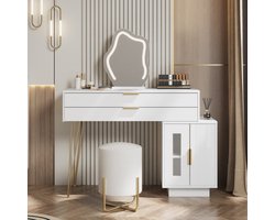 Sweiko Kaptafel - LED-verlichte spiegel - 2 laden - 100*78*40 cm - Wit (zonder kruk)