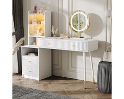 Sweiko Kaptafel - LED-verlichting - met spiegel - 4 lades - glazen deuren - 100 x 40 x 125 cm - wit