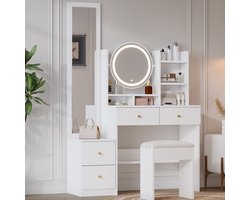 Sweiko Kaptafel - Volledige spiegel - Draaibare LED-spiegel - Metalen handgreep - Wit