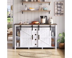 Sweiko Kast - Schuifdeuren - 4 lades - Retro-stijl - Wit + bruin