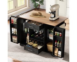 Sweiko Keukenkast - Dressoir - Met wijnrek - Bekerhouder - 2 lades - Opbergplank - Zwart