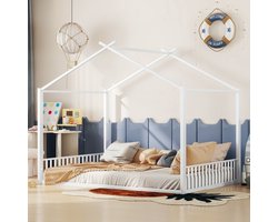 Sweiko Kinderbed, 140 x 200 cm, dubbel bed met ijzeren frame in de vorm van een huis, zonder matras, wit