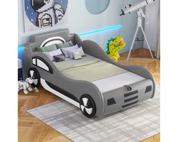 Sweiko Kinderbed 90 x 200 cm, Model auto bed, opbergbed, Grijs