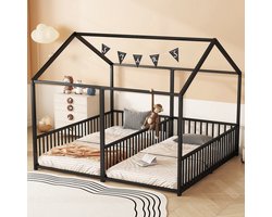 Sweiko Kinderbed - 90*200 cm x 2 - zonder matras - huismodellering - 2 bedden - zwart