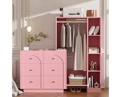Sweiko Kledingkast - Halmeubel - 6 lades - Opbergplanken - 139 × 35 × 133 cm - Roze