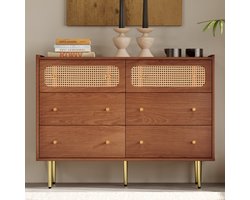 Sweiko Lade commode, commode met 6 lades, rotan dressoir highboard voor slaapkamer, alle woonruimtes, walnoot -H90/B120/T40 cm