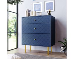 Sweiko Ladekast - 3 lades - Halmeubel - 89x75x40 cm - Marineblauw