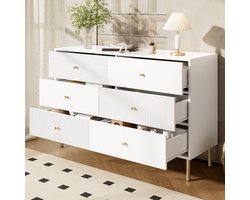 Sweiko Ladekast - 6 lades - Metalen poten - 120×40×78 cm - Halmeubel - Wit