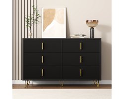 Sweiko Ladekast - Dressoir - 6 laden - Gouden handgrepen - Zwart