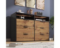 Sweiko Ladekast - Dressoir - 6 laden - Kantelbaar - Glazen blad - 120 x 40 x 76 cm - Bruin