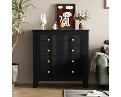 Sweiko Ladekast met Vijf Lades, Commode, Verticale Gestreepte Gouden handvatten, Kaptafel,Zwart