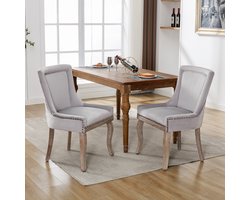 Sweiko Luxe Eetkamerstoelen (Keukenstoelen Voor Woonkamer Stoelen, 2-delig), Zachte Kussens stoelen met spijkerhoofd decoratie, massief houten poten, fluwelen cover, Grijs