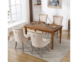 Sweiko Luxe Eetkamerstoelen (Keukenstoelen,Woonkamerstoelen, 4-delige),Gestoffeerde stoelen met nagelkoppen, massief houten poten, fluwelen hoezen, Beige (geen tafel)