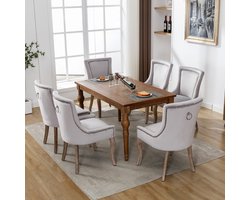 Sweiko Luxe Eetkamerstoelen (Keukenstoelen,Woonkamerstoelen, 6-delige),Gestoffeerde stoelen met nagelkoppen, massief houten poten, fluwelen hoezen, Grijs (geen tafel)