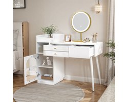 Sweiko Make-up tafel met LED spiegel en 3-kleuren verlichting, houten kaptafel met 3 laden en 1 kastje, afmetingen: B120/H90/T40 cm (zonder krukje)
