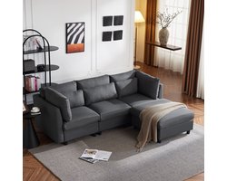 Sweiko Modern design bank, Gestoffeerde meubels, driezitsbank, woonkamer bank, hoekbank met voetenbank, L-vormige hoekbank