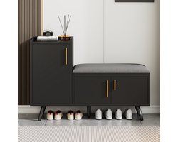 Sweiko Moderne schoenenbank, schoenenkast met drie opbergdeuren met asymmetrische metalen handgrepen en opbergruimte op meerdere niveaus, 100*34*69 cm, Zwart