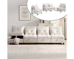 Sweiko Modulaire bank - 4-zits - Vrije combinatie - 4 kussens - Opbergruimte - Chenille - Beige