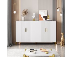 Sweiko Opbergkast - Minimalistisch - 4 Deurs - Dressoirs - Gouden afwerking - Wit