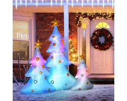 Sweiko Opblaasbare Kerstboom - Set van 3 - Kerstversieringen - LED-verlichting - Met blazer - Wit + goud