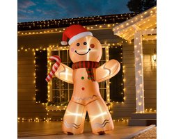 Sweiko Opblaasbare Peperkoekman - Kerstversiering - 240 cm - Met blazer - LED-verlichting - Bruin