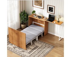 Sweiko Opklapbed - 90 x 200 cm - Inclusief draaibare bureau - Met matras - Bruin