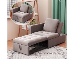 Sweiko Relaxfauteuil - Slaapbank - 3 in 1 multifunctioneel - Verstelbare rugleuning - Linnen stof - Zonder matras - Grijs