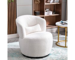 Sweiko Roterende stoel, Witte Teddy pluche roterende stoel, met taillekussen, draagvermogen van 100 kilogram, met een roterende metalen voet